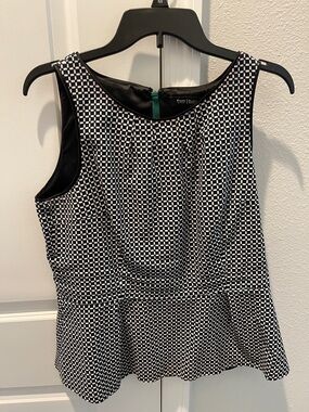 White House Black Market Black & White Check Peplum Top